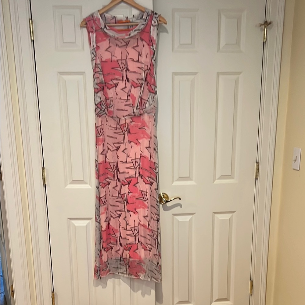 Hugo Boss Chic Pink and light Gray Patterned Maxi Dress